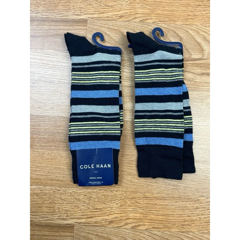 Cole Haan 2 Pairs Men's Dress Crew Socks One Size Striped NEW